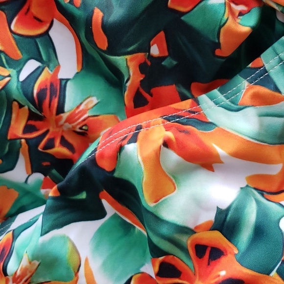 Grace Karin Halter One Piece Swimsuit Deep V Neck Green & Red Floral Pattern S - Picture 5 of 9